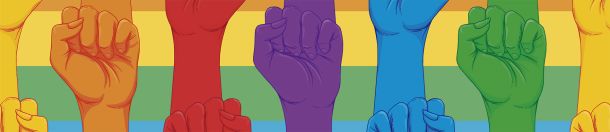 Ilustração de punhos sobre o Dia Internacional contra a Homofobia
